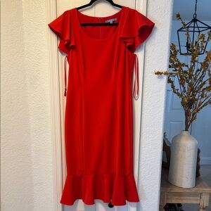Elegant Red Ruffle Sleeve Dress